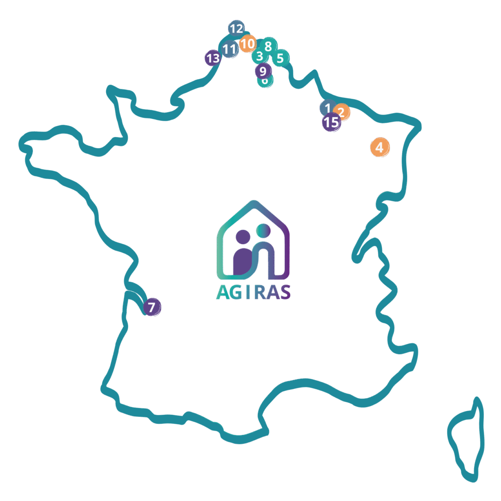 Carte implantation des residences Agiras : Etudiants, jeunes actifs et seniors actifs